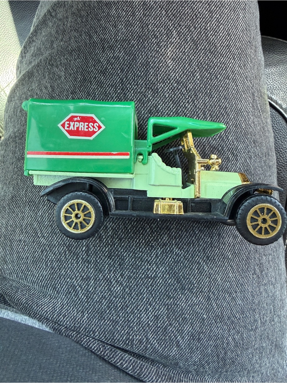 Express Green Vintage Style Delivery Toy Truck with Gold Accents